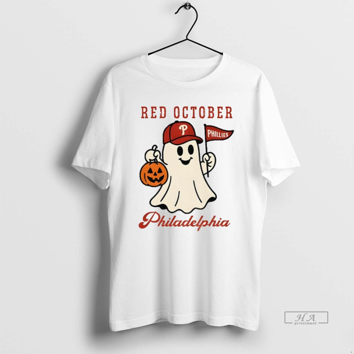 Official Trendy Red October Halloween Ghost Phillies - Adult & Kids T-Shirts, Sweatshirts & Hoodies apparel design preview 1