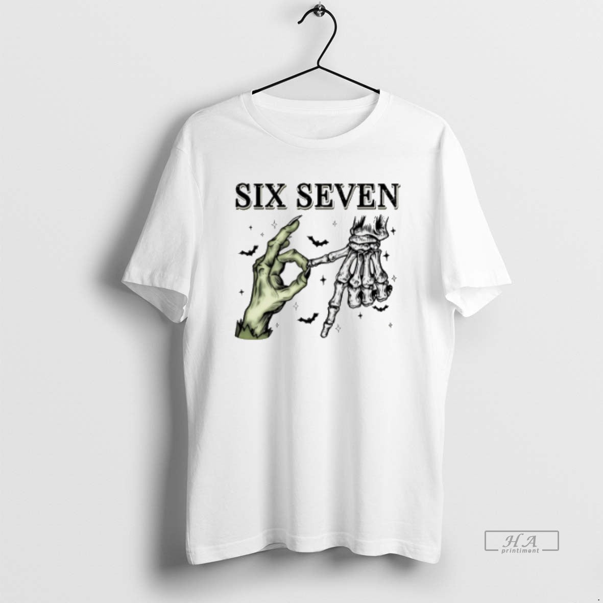 Official Trendy Six Seven Skeleton Hand Halloween - Adult & Kids T-Shirts, Sweatshirts & Hoodies apparel design preview 1