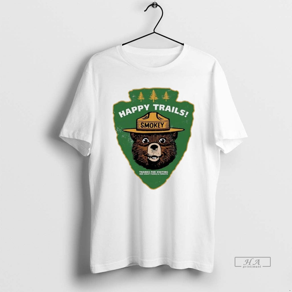 Official Trendy Smokey Bear Happy Trails Thanks For - Adult & Kids T-Shirts, Sweatshirts & Hoodies apparel design preview 1