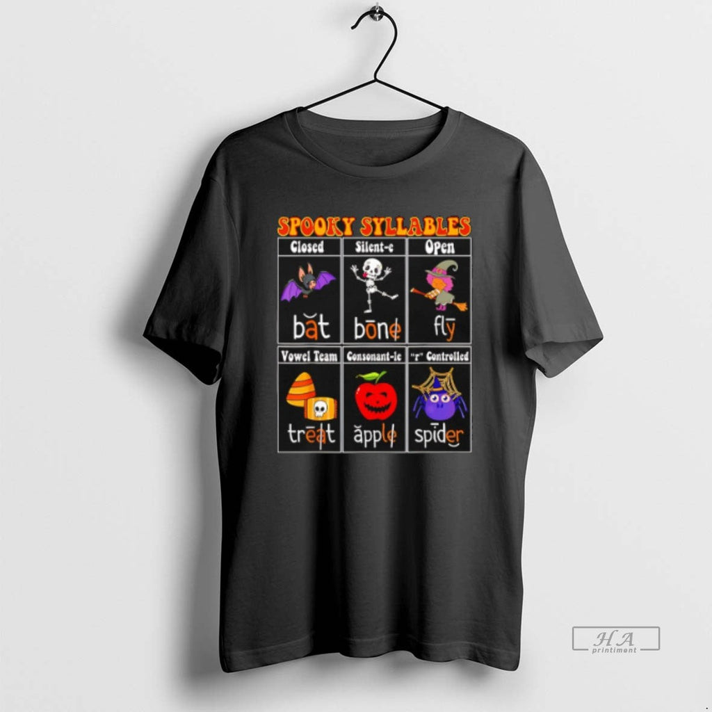 Official Trendy Spooky Syllables Teacher Halloween - Adult & Kids T-Shirts, Sweatshirts & Hoodies apparel design preview 1