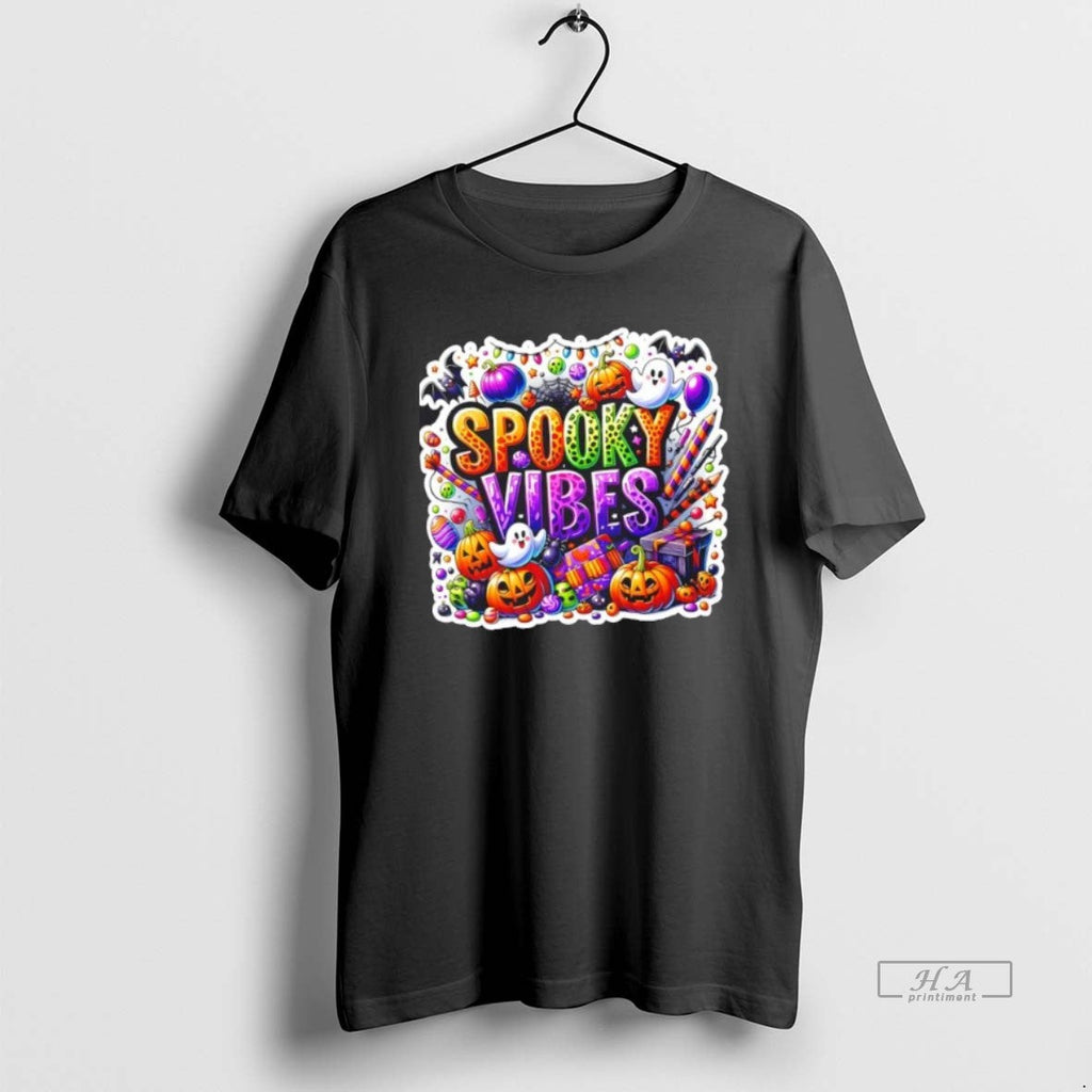 Official Trendy Spooky Vibes Colorful Halloween Ghost - Adult & Kids T-Shirts, Sweatshirts & Hoodies apparel design preview 1
