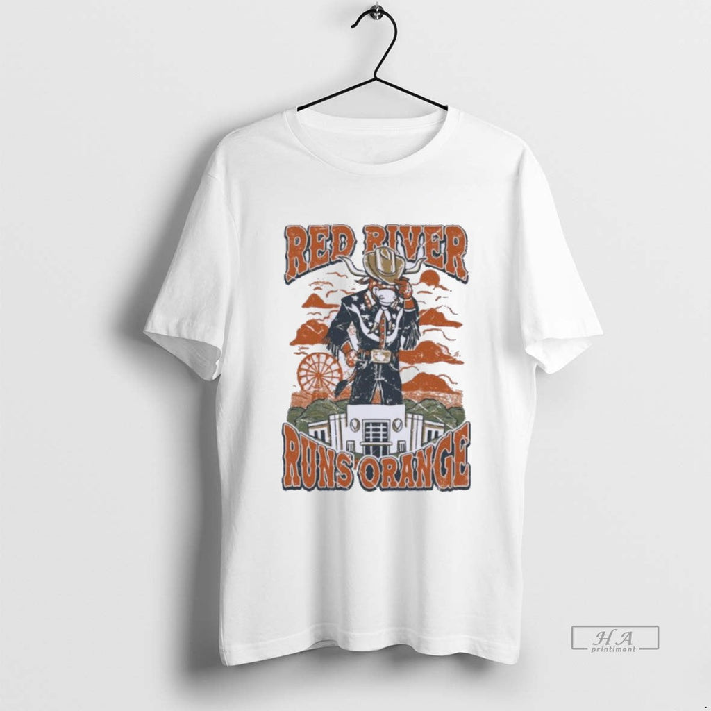 Official Trendy Texas Longhorns Red River Runs Orange - Adult & Kids T-Shirts, Sweatshirts & Hoodies apparel design preview 1