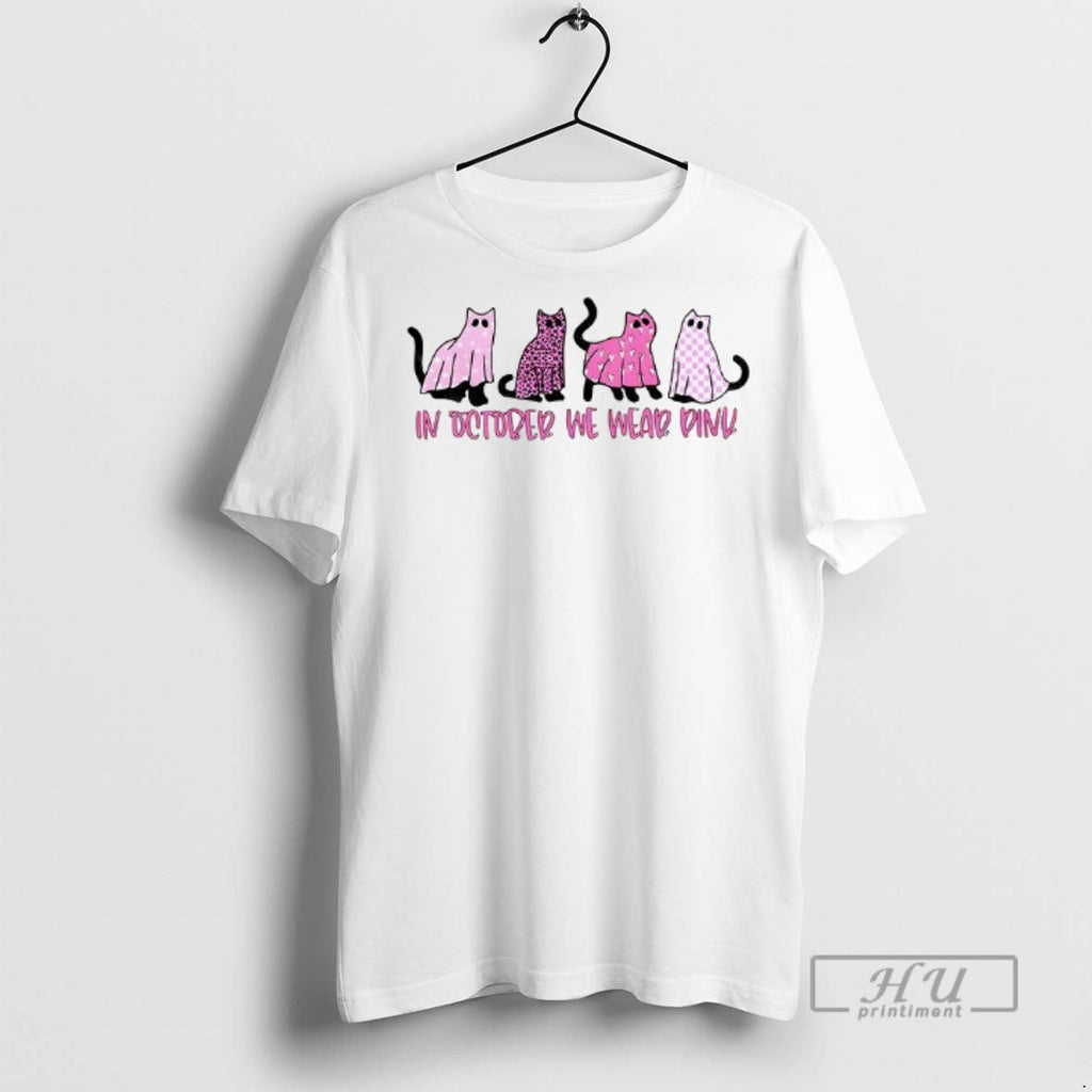 Officials Black Cat Ghost In October We Wear Pink - Adult & Kids T-Shirts, Sweatshirts & Hoodies apparel design preview 1