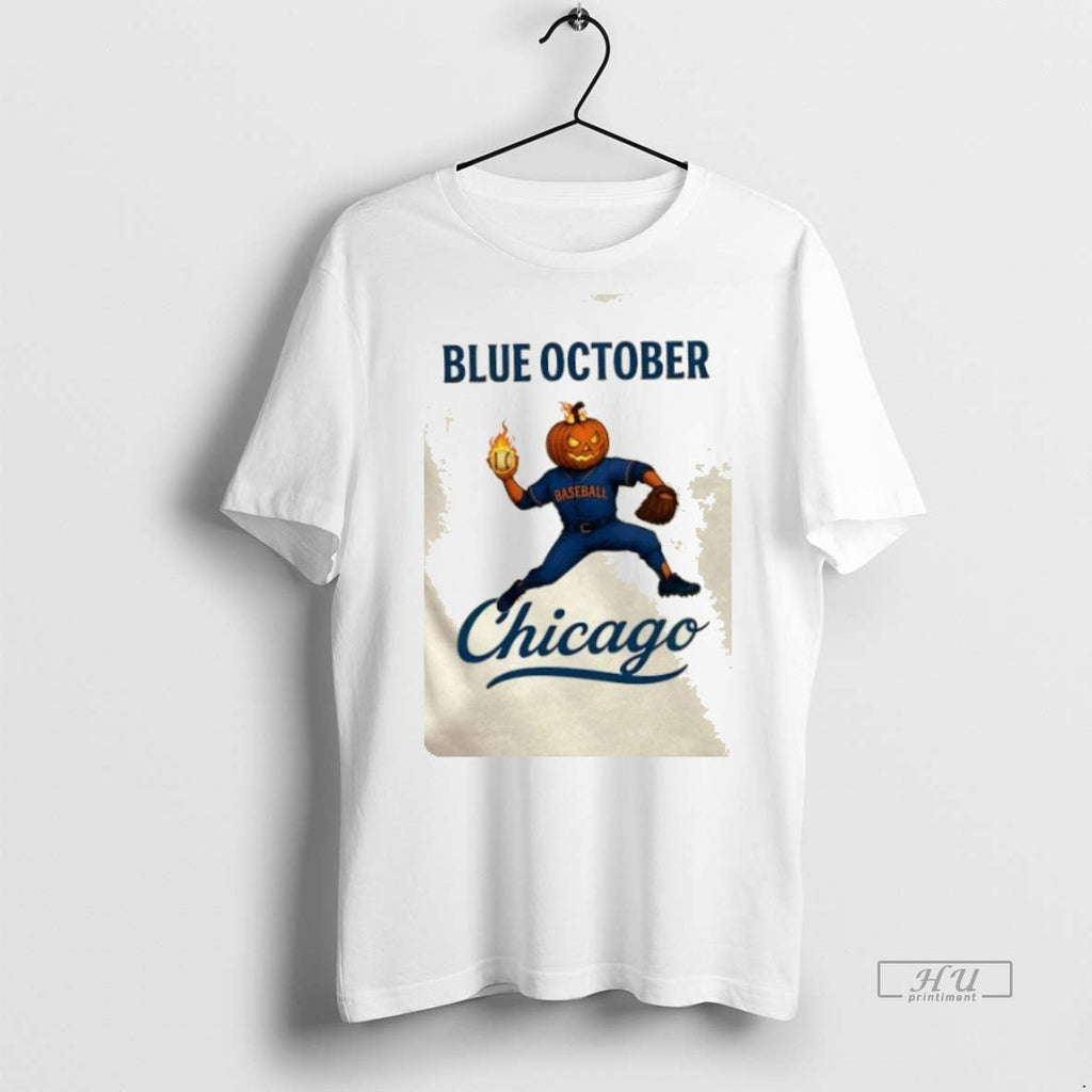 Officials Blue October Chicago Cubs Pumpkin Happy - Adult & Kids T-Shirts, Sweatshirts & Hoodies apparel design preview 1