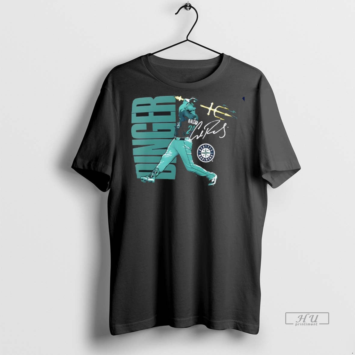 Officials Cal Raleigh Seattle Mariners Trident Swing - Adult & Kids T-Shirts, Sweatshirts & Hoodies apparel design preview 1