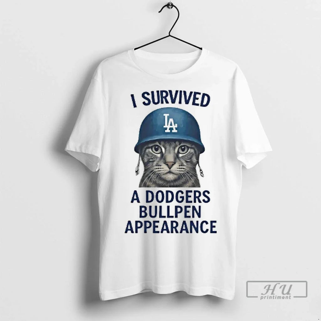 Officials Cat I Survived A Dodgers Bullpen Appearance - Adult & Kids T-Shirts, Sweatshirts & Hoodies apparel design preview 1