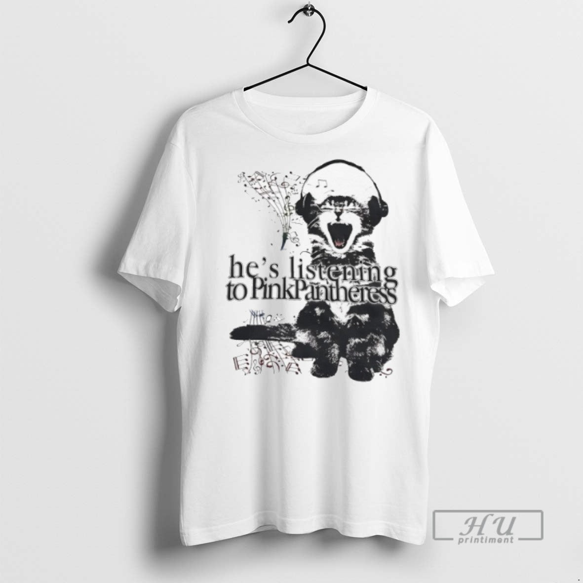 Officials Cat Hes Listening To Pinkpantheress - Adult & Kids T-Shirts, Sweatshirts & Hoodies apparel design preview 1