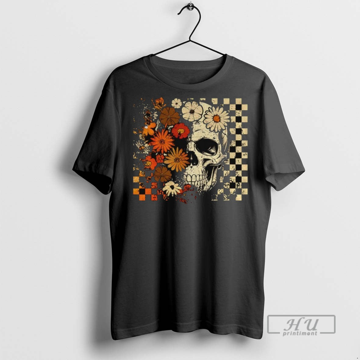 Officials Funny Skull Checkered Skeleton Floral - Adult & Kids T-Shirts, Sweatshirts & Hoodies apparel design preview 1