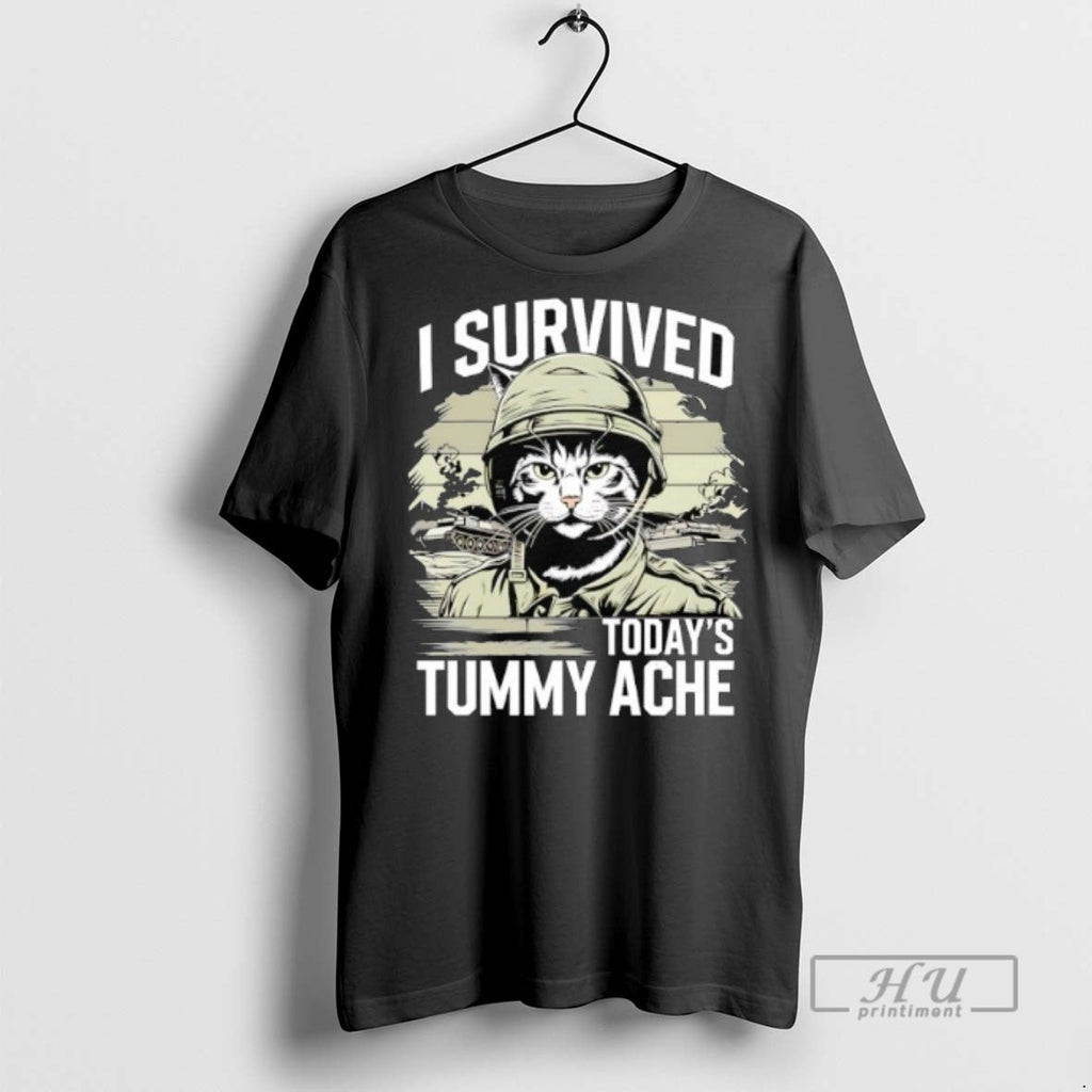 Officials I Survived Todays Tummy Ache Cat Soldier - Adult & Kids T-Shirts, Sweatshirts & Hoodies apparel design preview 1