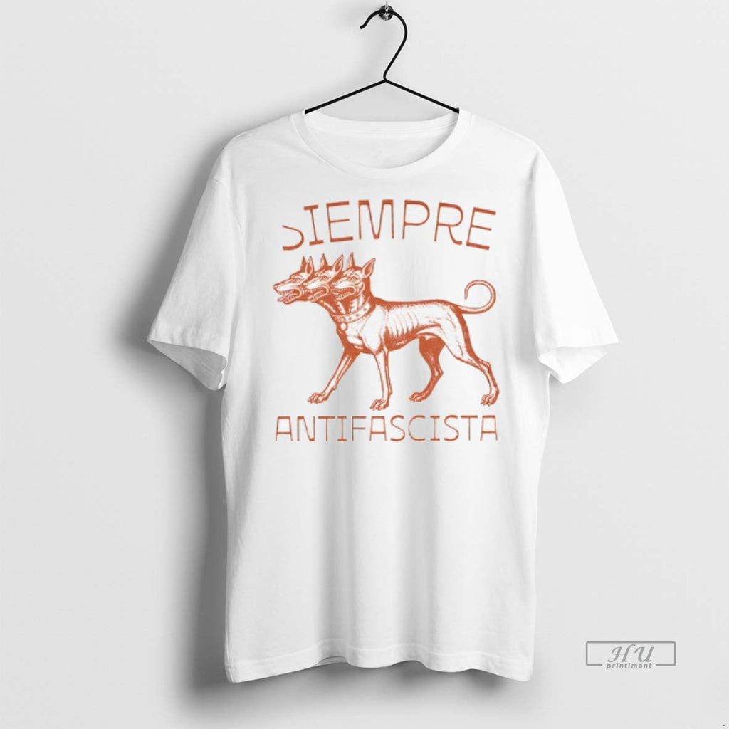 Officials Linocut 3 Headed Dog Siempre Antifascista - Adult & Kids T-Shirts, Sweatshirts & Hoodies apparel design preview 1
