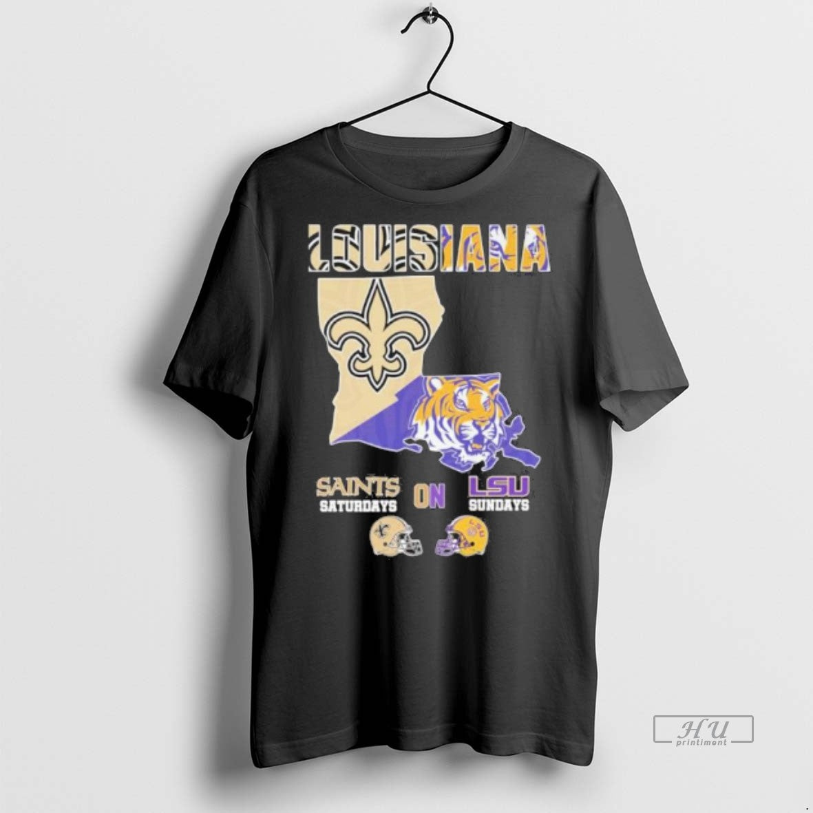 Officials Louisiana Map With Saints And Tigers - Adult & Kids T-Shirts, Sweatshirts & Hoodies apparel design preview 1