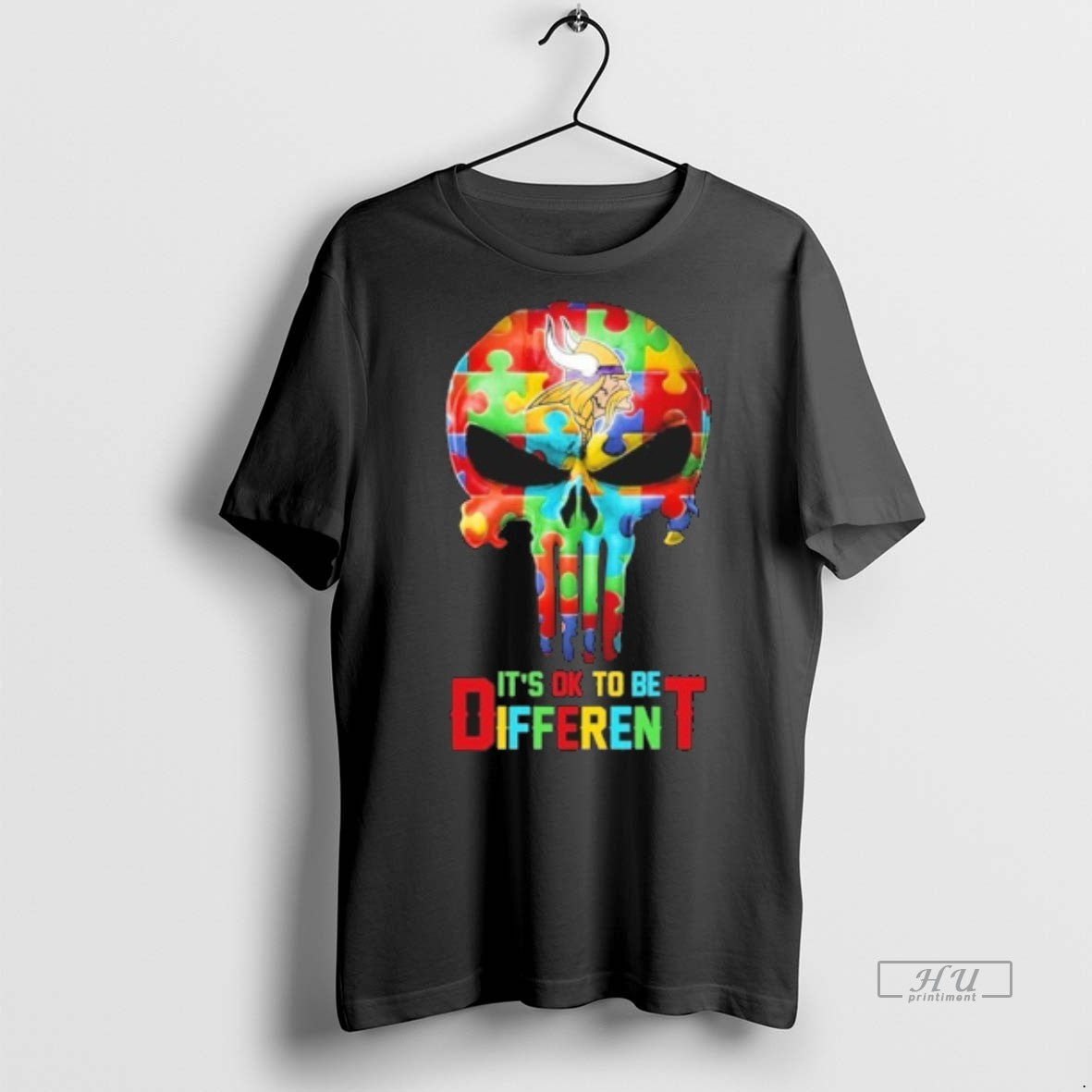 Officials Skull X Minnesota Vikings Autism Its Ok To - Adult & Kids T-Shirts, Sweatshirts & Hoodies apparel design preview 1
