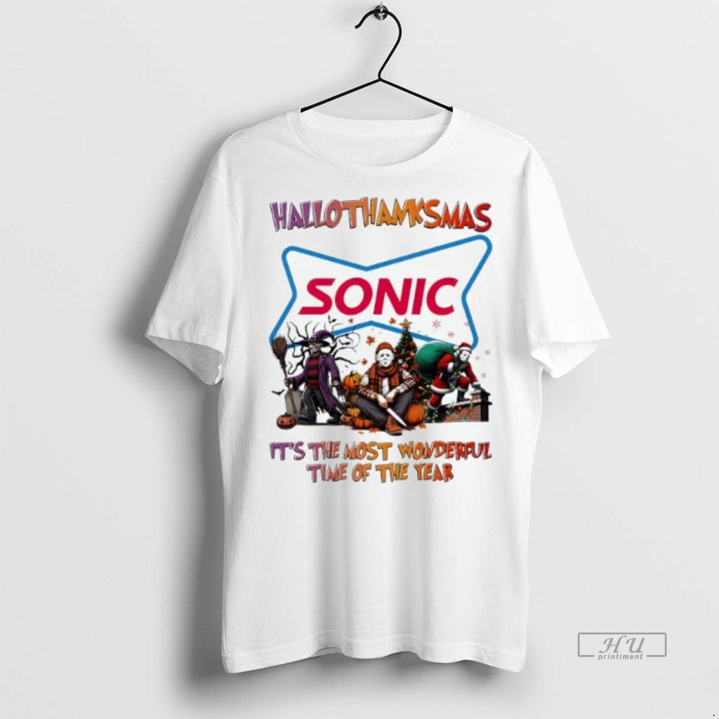 Officials Trending Hallothanksmas Characters Vs Sonic - Adult & Kids T-Shirts, Sweatshirts & Hoodies apparel design preview 1