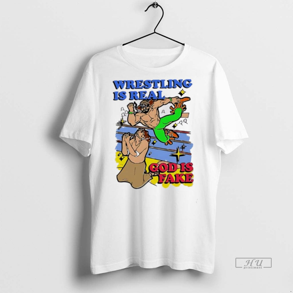 Officials Wrestling Is Real God Fake Caricature - Adult & Kids T-Shirts, Sweatshirts & Hoodies apparel design preview 1