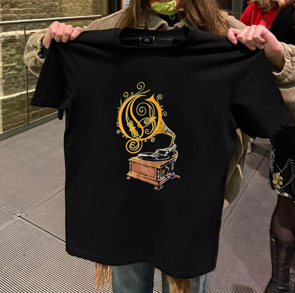 Opeth Gramophone Skeleton Hand Playing Vinyl Record - Adult & Kids T-Shirts, Sweatshirts & Hoodies apparel design preview 2