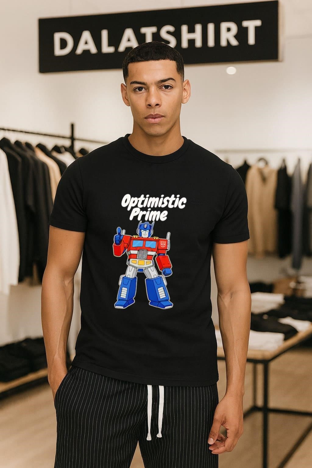 Optimistic Prime Transformers Optimus Thumbs Up Pun - Adult & Kids T-Shirts, Sweatshirts & Hoodies apparel design preview 1