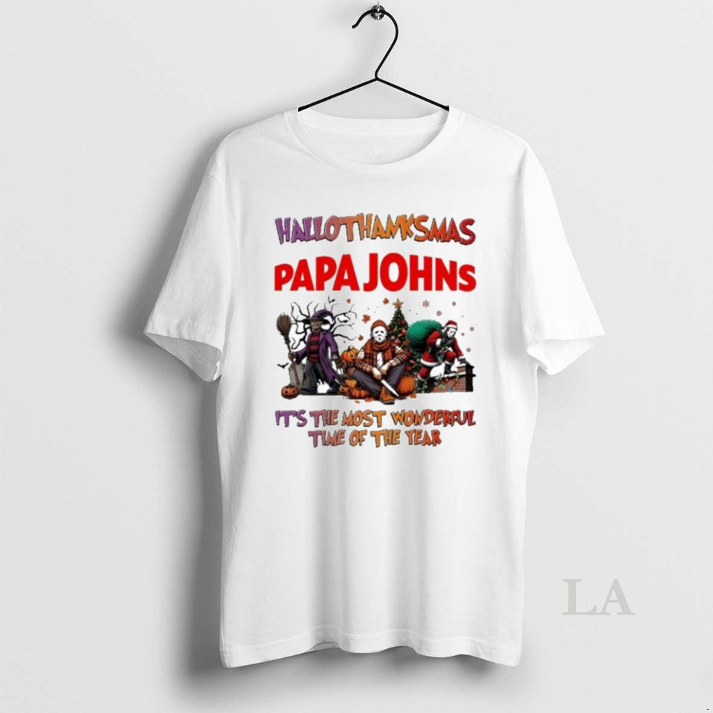 Original 2025 Papa Johns Pizza Logo Hallothanksmas - Adult & Kids T-Shirts, Sweatshirts & Hoodies apparel design preview 1