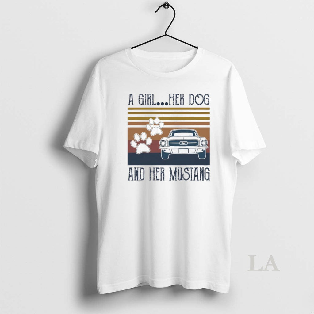 Original A Girl Her Dog And Mustang Vintage - Adult & Kids T-Shirts, Sweatshirts & Hoodies apparel design preview 1