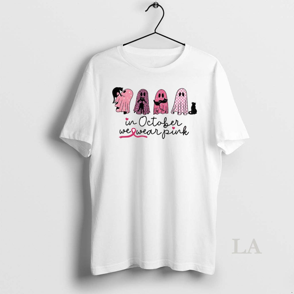 Original Cute Ghost Black Cat In October We Wear Pink - Adult & Kids T-Shirts, Sweatshirts & Hoodies apparel design preview 1