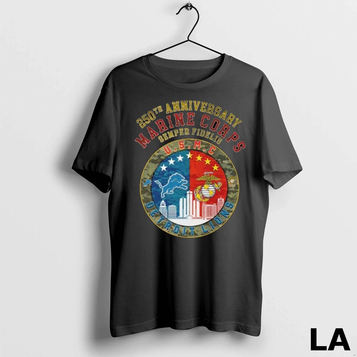 Original Detroit Lions 250th Anniversary Marine Corps - Adult & Kids T-Shirts, Sweatshirts & Hoodies apparel design preview 1