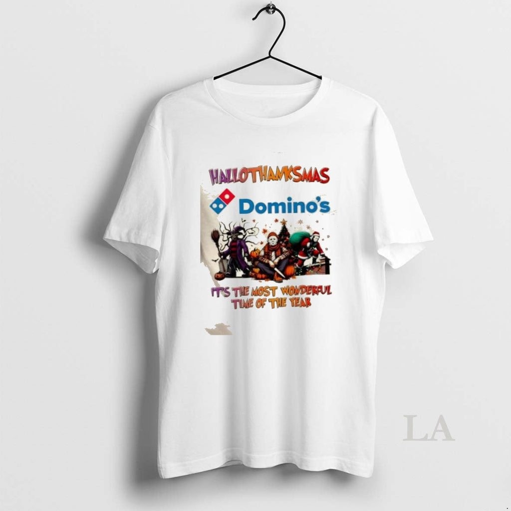 Original Dominos X Horror Movies Happy Hallothanksmas - Adult & Kids T-Shirts, Sweatshirts & Hoodies apparel design preview 1