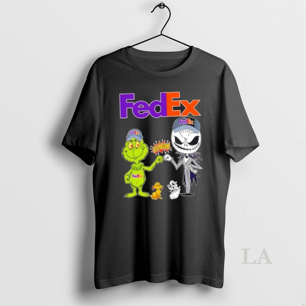 Original Fedex X Grinch And Jack Skellington Fist - Adult & Kids T-Shirts, Sweatshirts & Hoodies apparel design preview 1