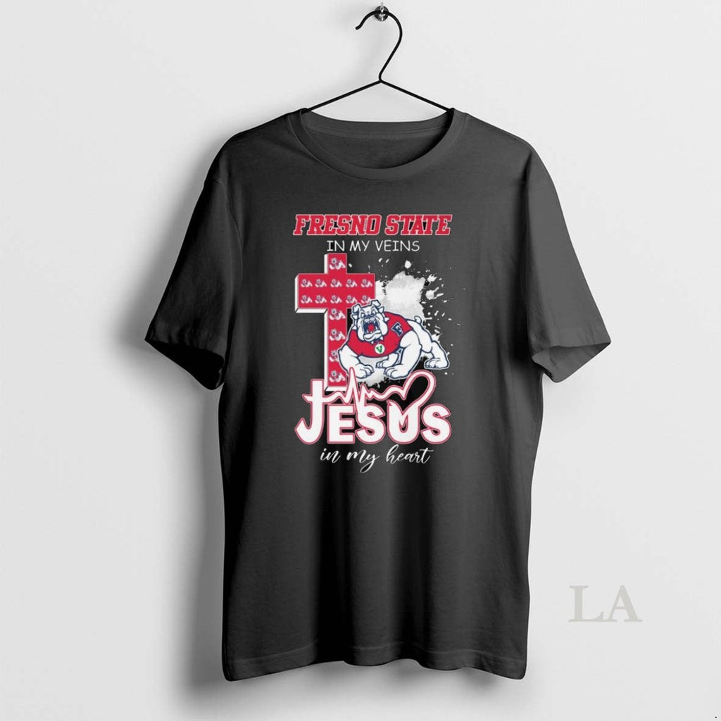 Original Fresno State In My Vein Mascot Jesus Heart - Adult & Kids T-Shirts, Sweatshirts & Hoodies apparel design preview 1