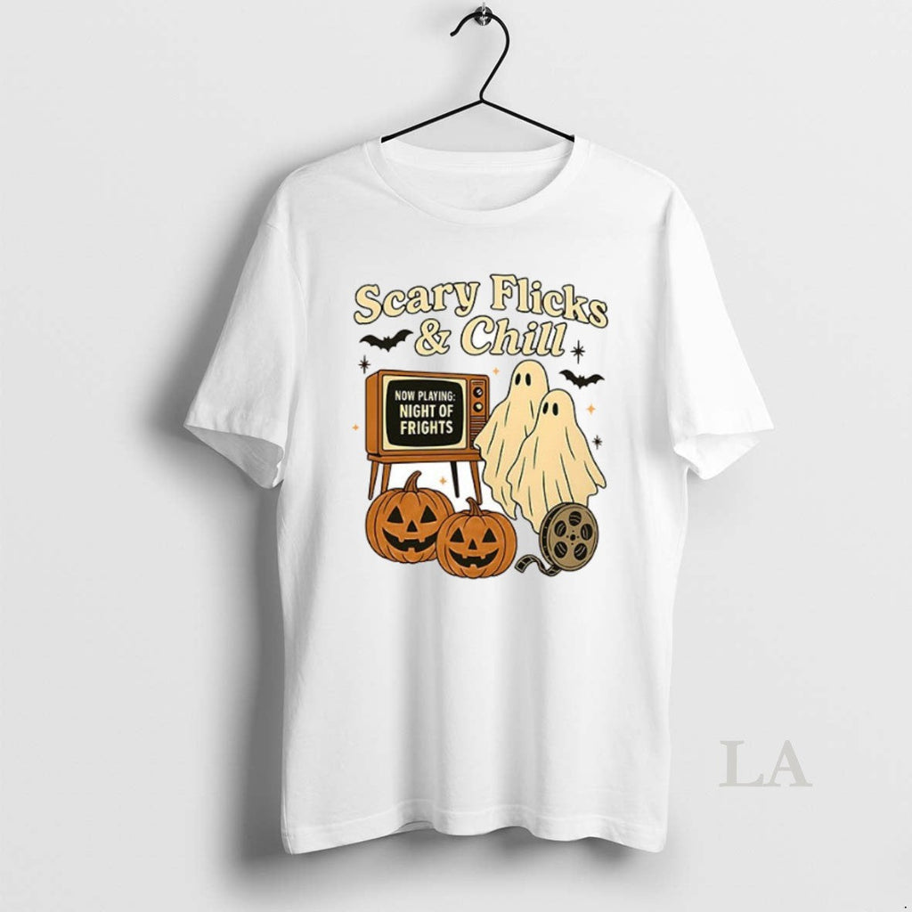 Original Ghost Scary Flicks And Chill Halloween - Adult & Kids T-Shirts, Sweatshirts & Hoodies apparel design preview 1