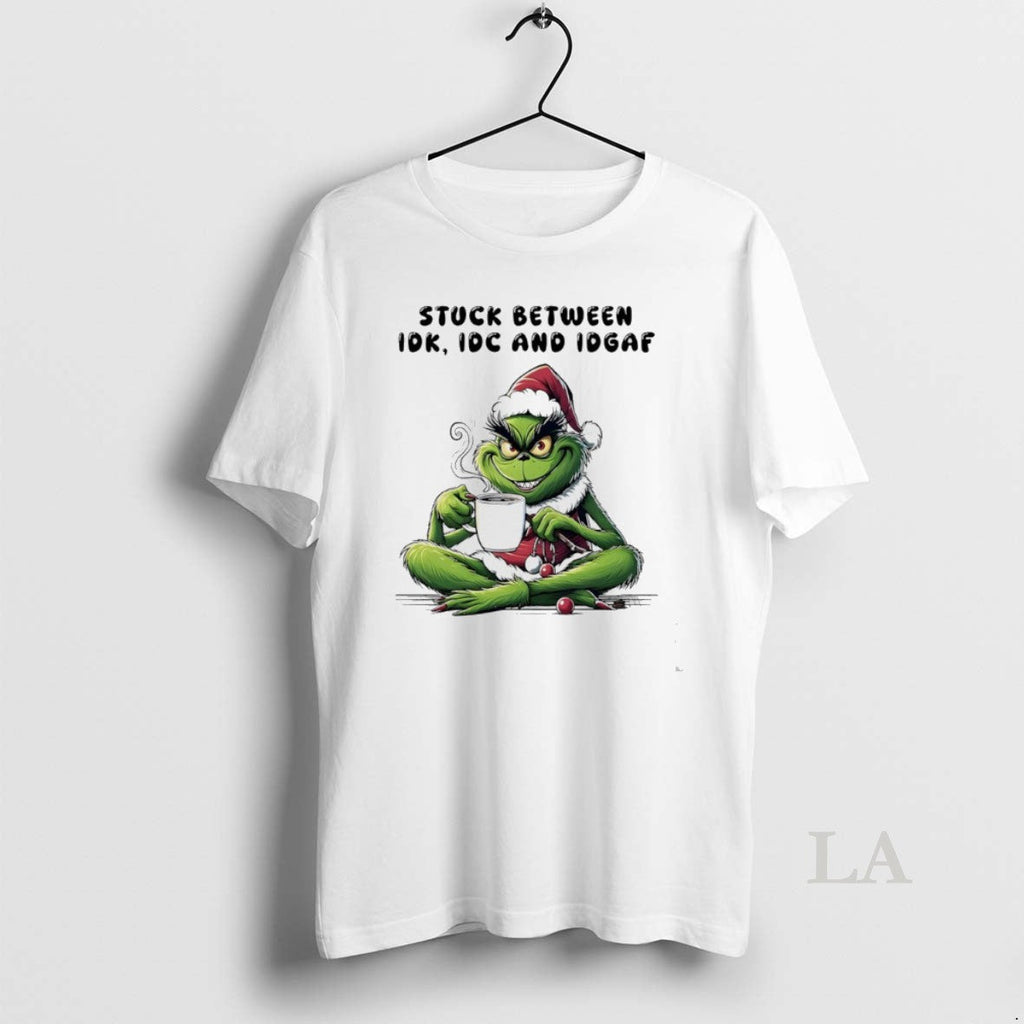Original Grinch Christmas Santa Stuck Between Idk Idc - Adult & Kids T-Shirts, Sweatshirts & Hoodies apparel design preview 1