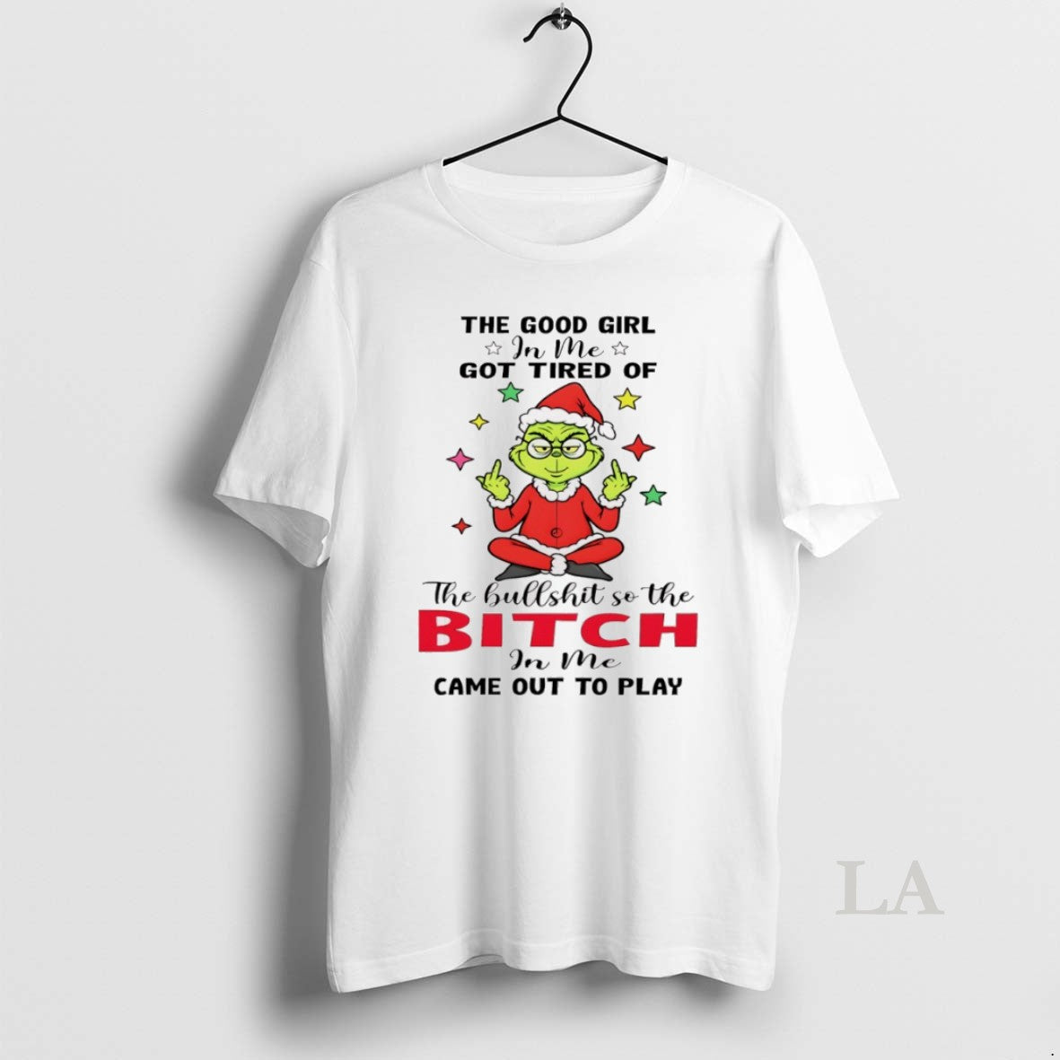Original Grinch Santa Hat Middle Finger The Good Girl - Adult & Kids T-Shirts, Sweatshirts & Hoodies apparel design preview 1