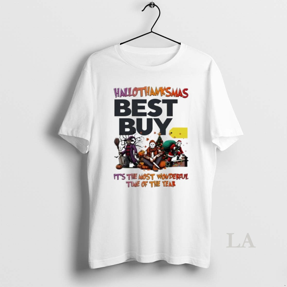 Original Hallothanksmas Characters Vs Best Buy Logo - Adult & Kids T-Shirts, Sweatshirts & Hoodies apparel design preview 1
