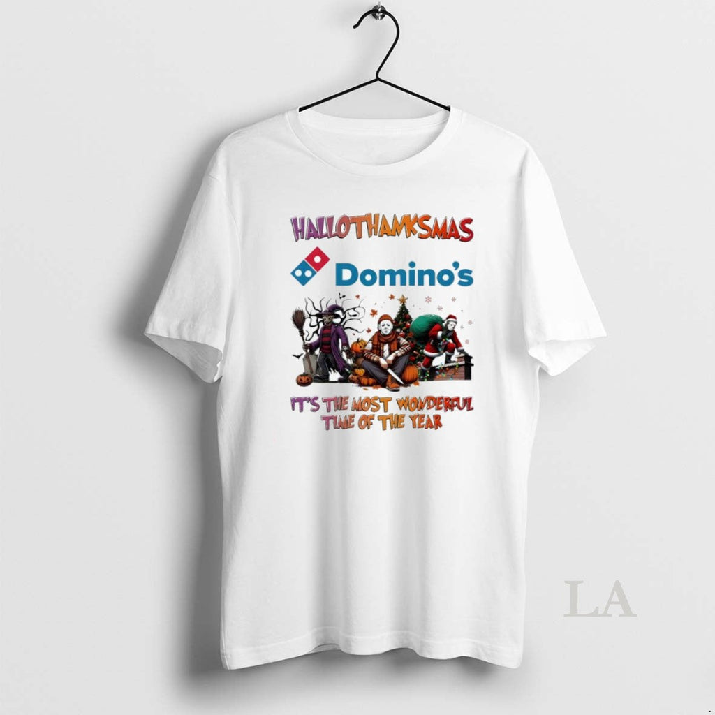 Original Hallothanksmas Characters Vs Dominos Pizza - Adult & Kids T-Shirts, Sweatshirts & Hoodies apparel design preview 1