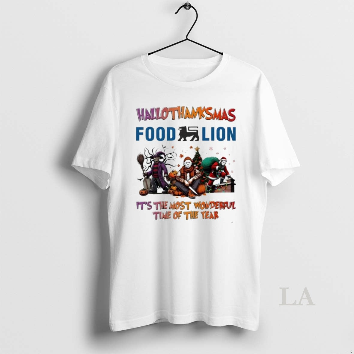 Original Hallothanksmas Characters Vs Food Lion Its - Adult & Kids T-Shirts, Sweatshirts & Hoodies apparel design preview 1