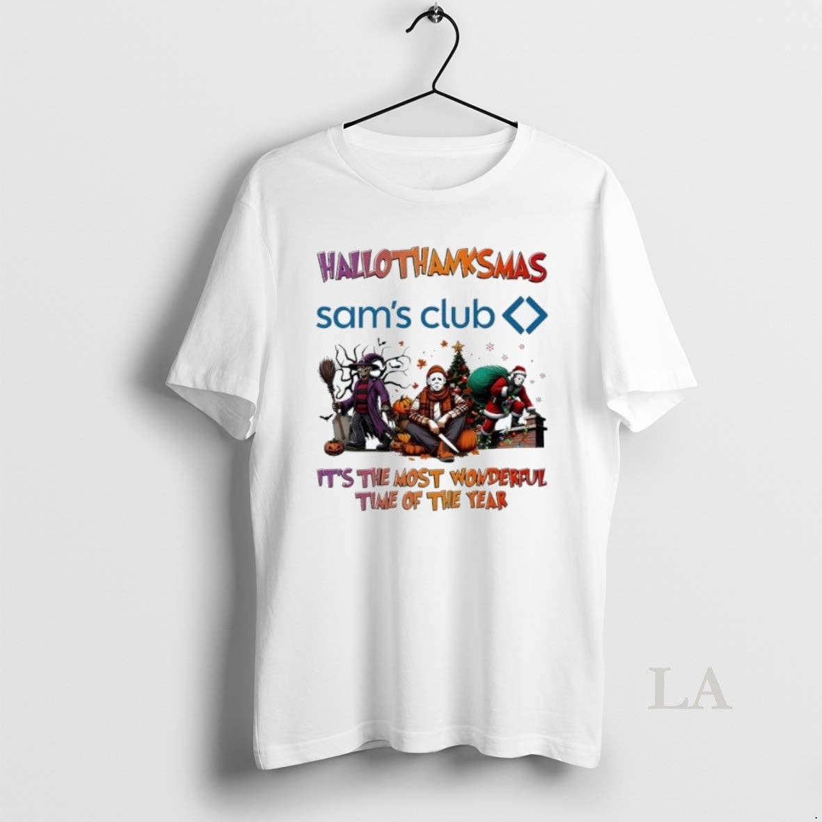 Original Hallothanksmas Characters Vs Sams Club Logo - Adult & Kids T-Shirts, Sweatshirts & Hoodies apparel design preview 1