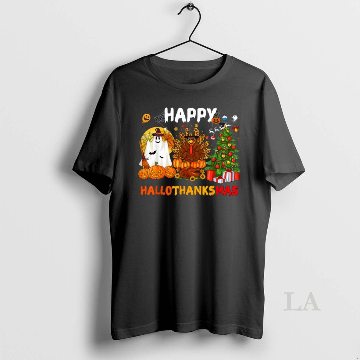 Original Happy Hallothanksmas Halloween Thanksgiving - Adult & Kids T-Shirts, Sweatshirts & Hoodies apparel design preview 1