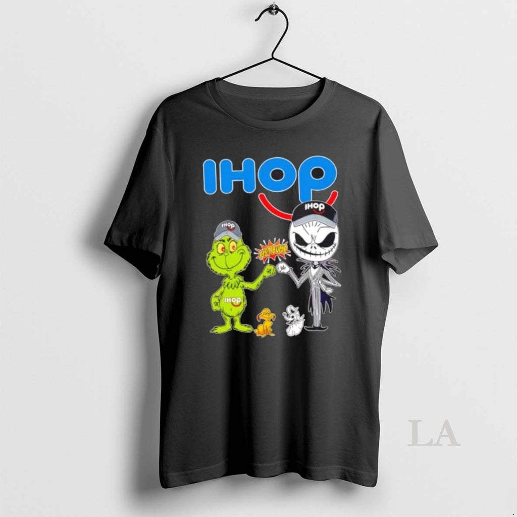 Original Ihop X Grinch And Jack Skellington Fist Bump - Adult & Kids T-Shirts, Sweatshirts & Hoodies apparel design preview 1