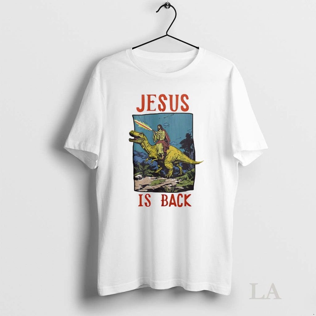Original Jesus Riding Dinosaur Is Back - Adult & Kids T-Shirts, Sweatshirts & Hoodies apparel design preview 1