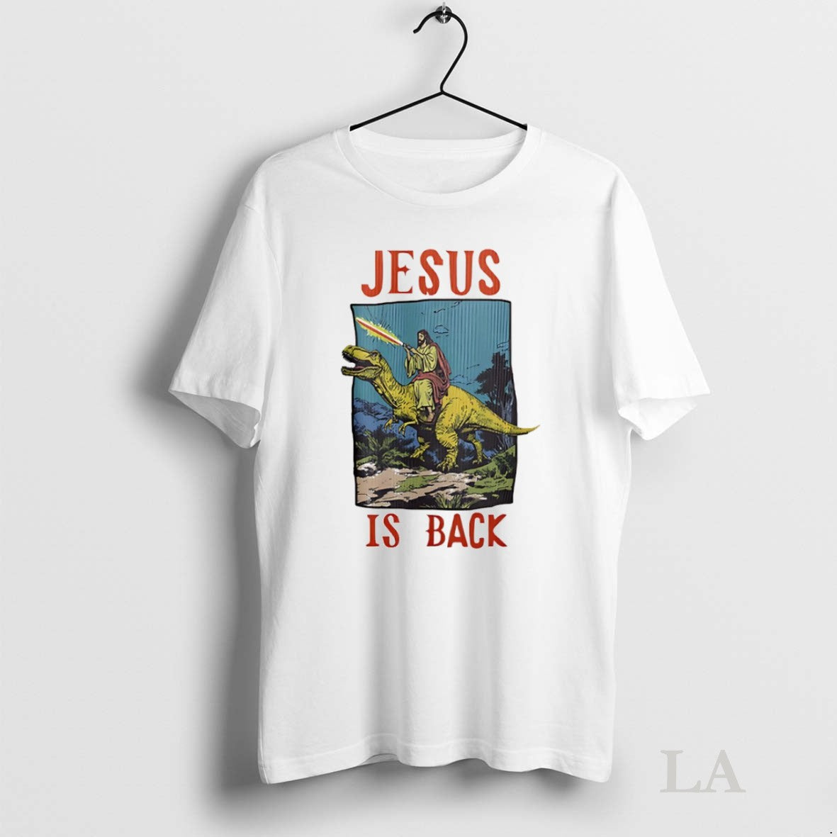Original Jesus Riding Dinosaur Is Back - Adult & Kids T-Shirts, Sweatshirts & Hoodies apparel design preview 1