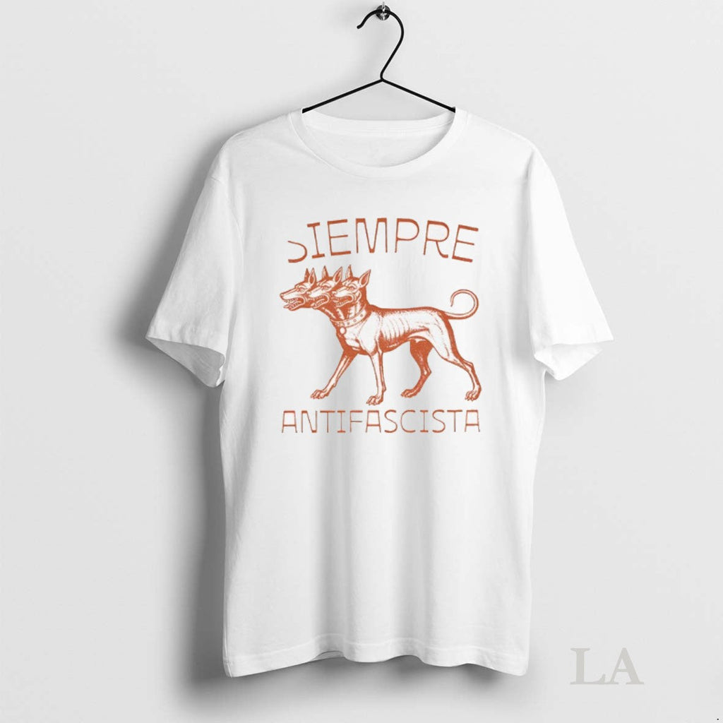 Original Linocut 3 Headed Dog Siempre Antifascista - Adult & Kids T-Shirts, Sweatshirts & Hoodies apparel design preview 1