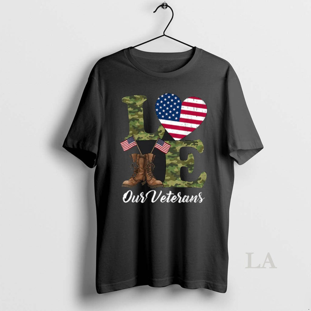 Original Love Our Veterans Usa Flag Heart Patriotic - Adult & Kids T-Shirts, Sweatshirts & Hoodies apparel design preview 1