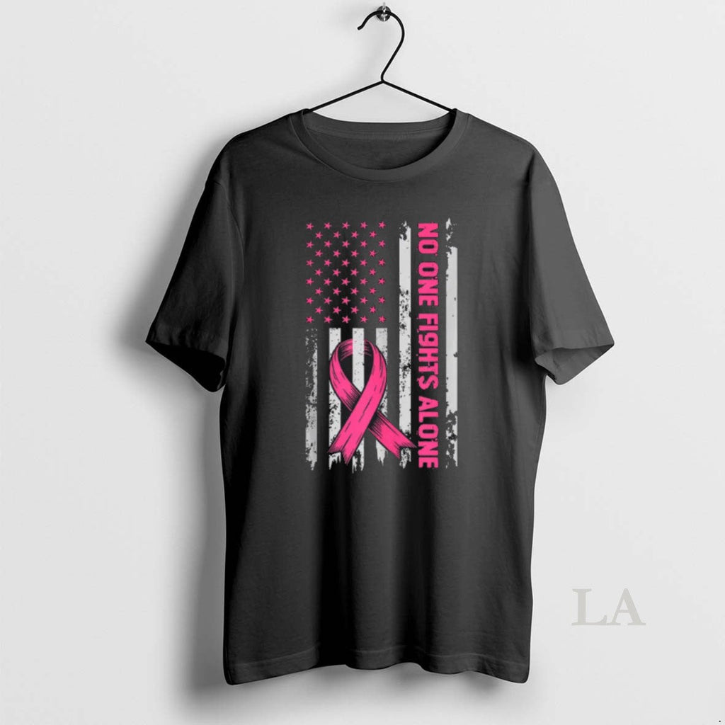 Original No One Fights Breast Cancer Alone Us Flag - Adult & Kids T-Shirts, Sweatshirts & Hoodies apparel design preview 1