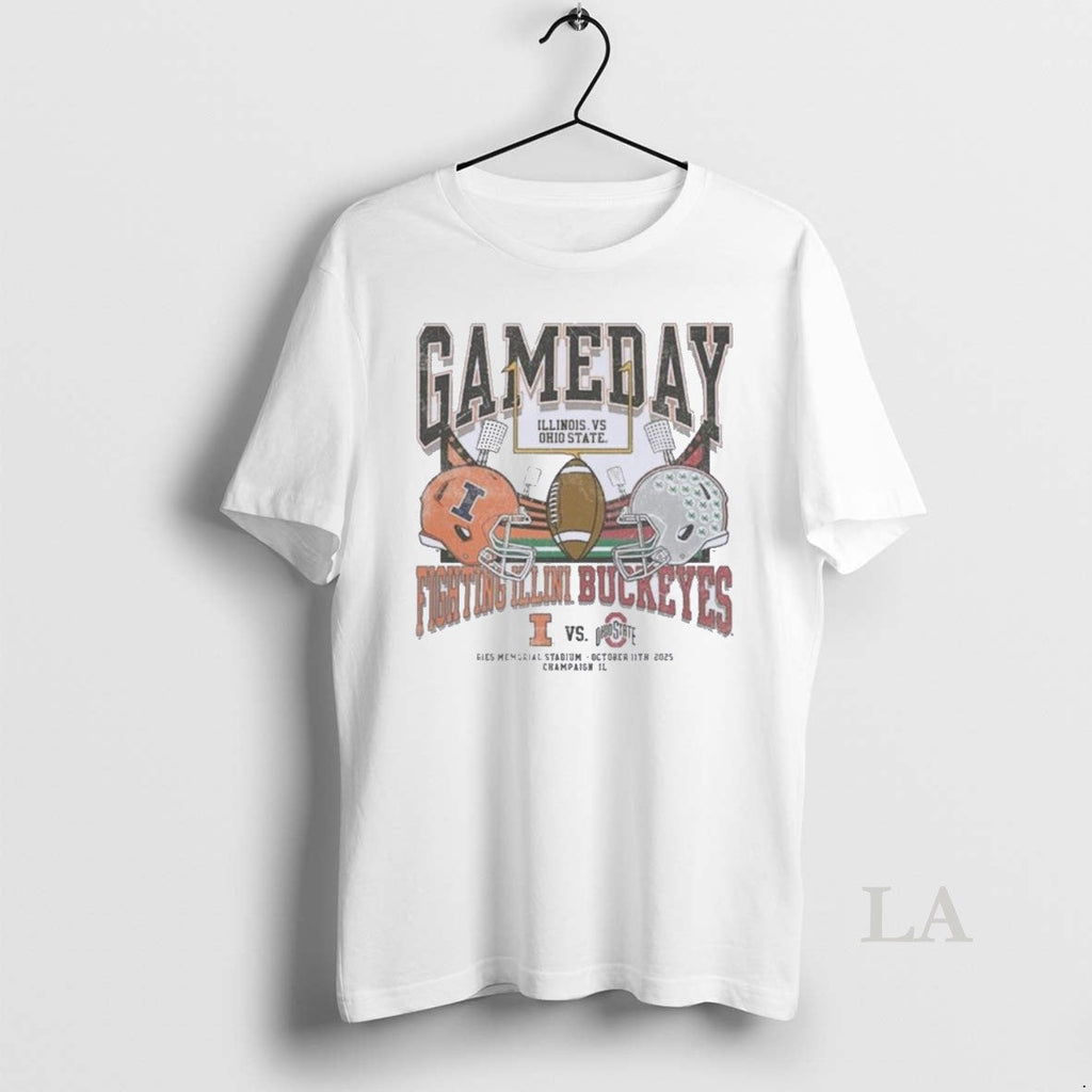 Original Osu Vs Illinois 2025 Gameday Matchup Helmet - Adult & Kids T-Shirts, Sweatshirts & Hoodies apparel design preview 1