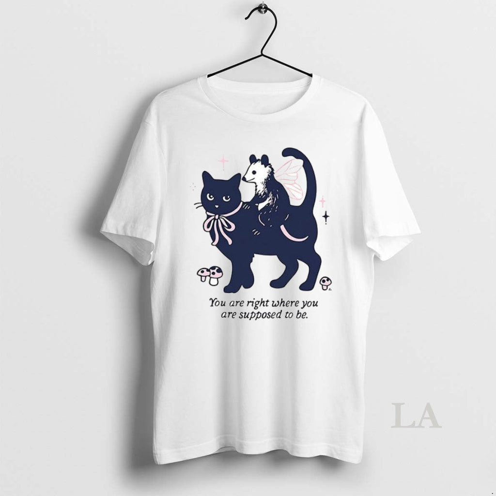 Original Opossum Riding Cat You Are Right Where - Adult & Kids T-Shirts, Sweatshirts & Hoodies apparel design preview 1