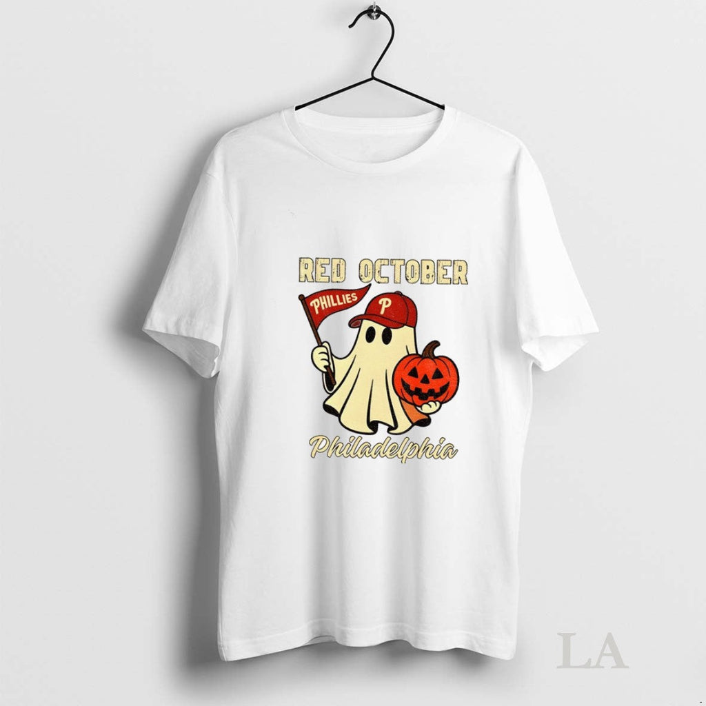 Original Phillies Halloween Ghost Red October Spooky - Adult & Kids T-Shirts, Sweatshirts & Hoodies apparel design preview 1