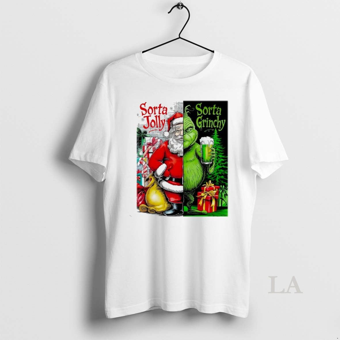 Original Santa Claus X Grinch Sorta Jolly Christmas - Adult & Kids T-Shirts, Sweatshirts & Hoodies apparel design preview 1