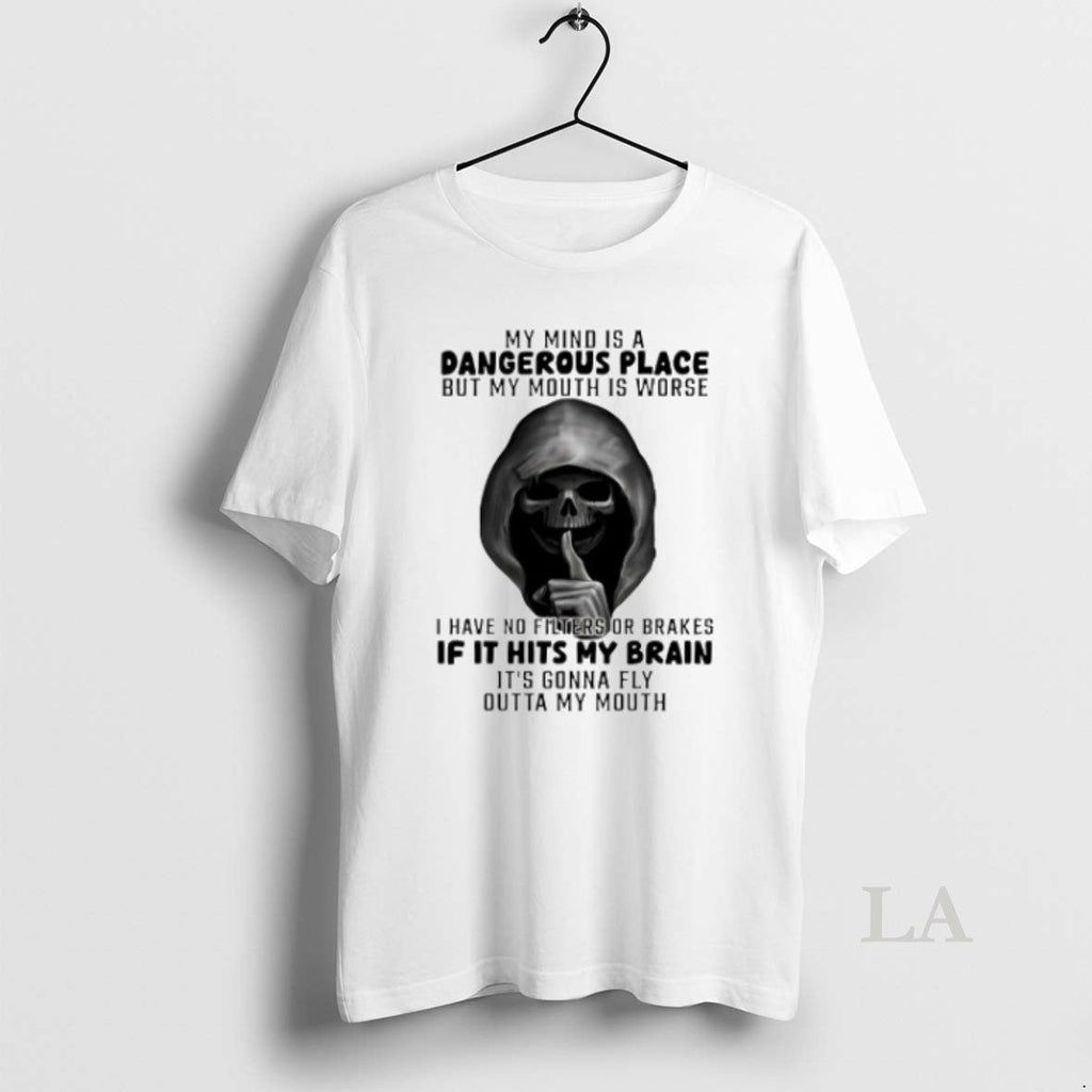 Original Skull My Mind Is A Dangerous Place But Mouth - Adult & Kids T-Shirts, Sweatshirts & Hoodies apparel design preview 1