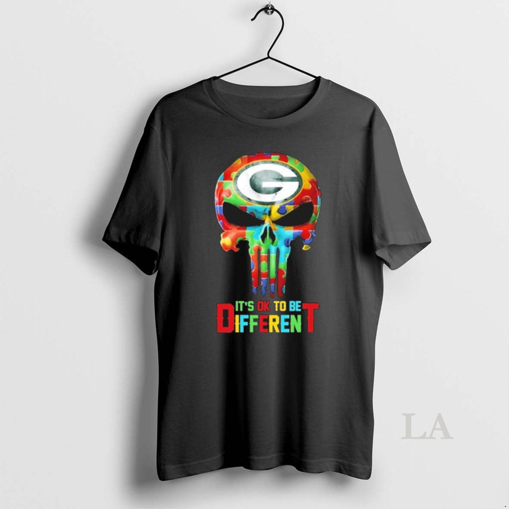 Original Skull X Green Bay Packers Autism Its Ok To - Adult & Kids T-Shirts, Sweatshirts & Hoodies apparel design preview 1