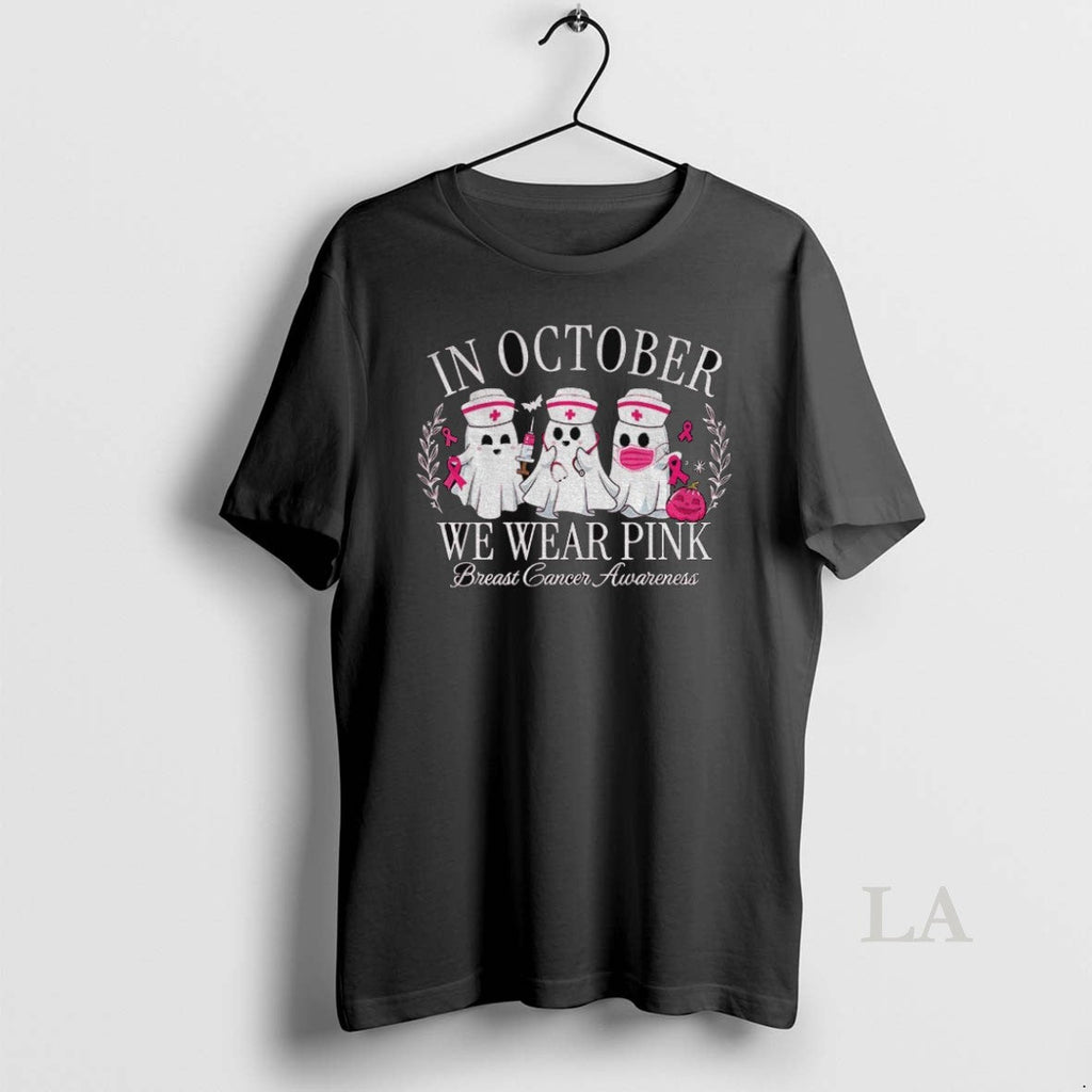 Original Spooky Ghost Nurse In October We Wear Pink - Adult & Kids T-Shirts, Sweatshirts & Hoodies apparel design preview 1