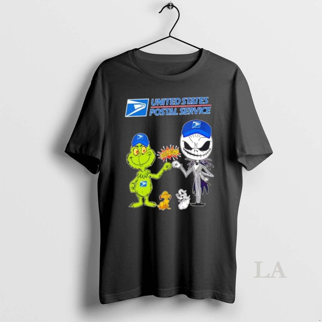 Original Usps X Grinch And Jack Skellington Fist Bump - Adult & Kids T-Shirts, Sweatshirts & Hoodies apparel design preview 1