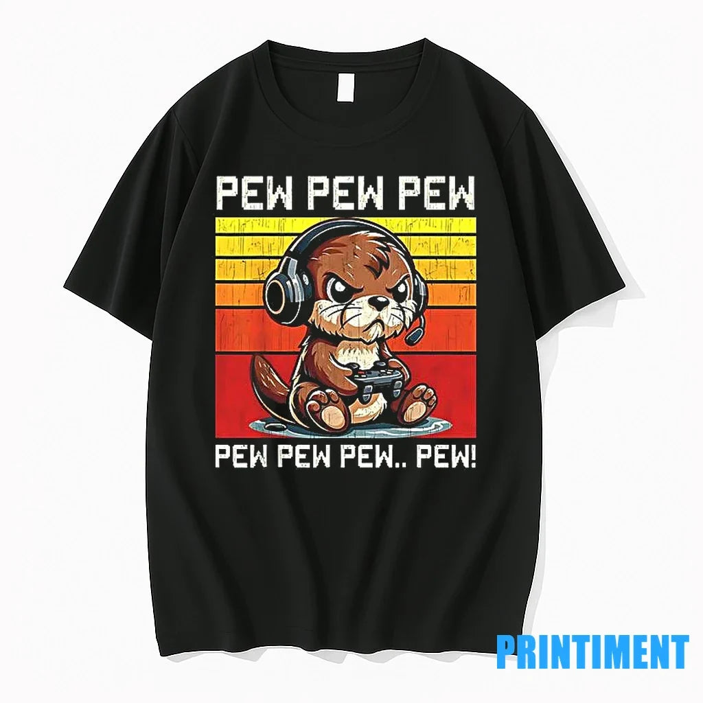 Otter Gamer Pew Vintage Sweater - Adult & Kids T-Shirts, Sweatshirts & Hoodies apparel design preview 1